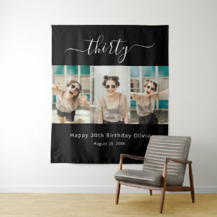 Custom 3 Foto Happy 30. Geburtstag Wandteppich