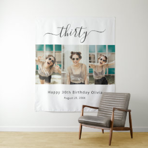 Custom 3 Foto Happy 30. Geburtstag Wandteppich