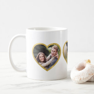 Custom 3 Foto Hearts Imitate Gold Border Kaffeetasse