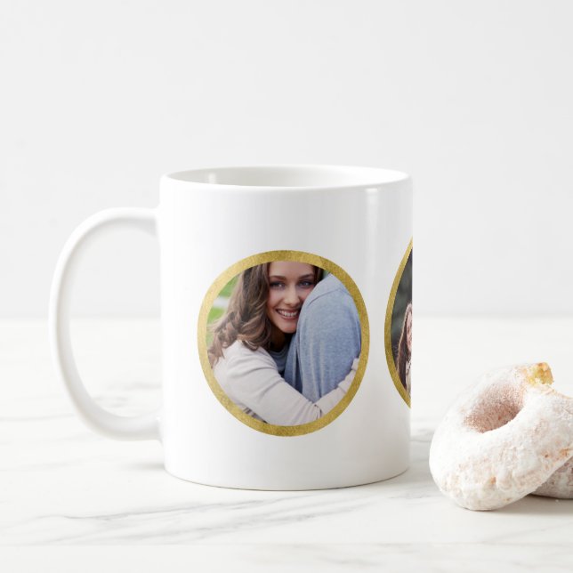 Custom 3 Foto Imitate Gold Round Border Kaffeetasse (Mit Donut)