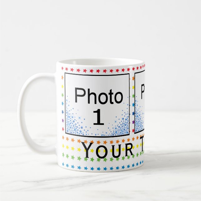 Custom 3 Foto Rainbow Stars & Blue Diamonds Coffe Kaffeetasse (Links)