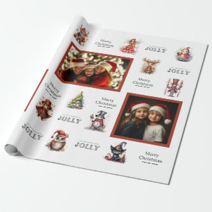 Custom 3 Foto Weihnachtszeichen Wrapping Paper Geschenkpapier
