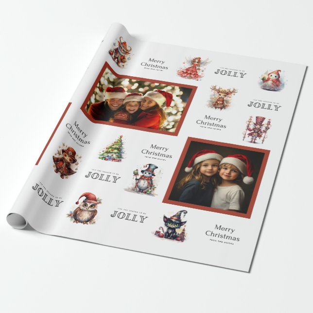 Custom 3 Foto Weihnachtszeichen Wrapping Paper Geschenkpapier (Ungerollt)