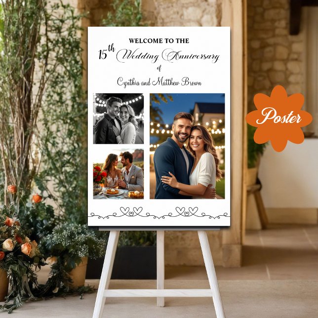 Custom 3 Fotos 15. Hochzeitstag Begrüßung Poster (Von Creator hochgeladen)
