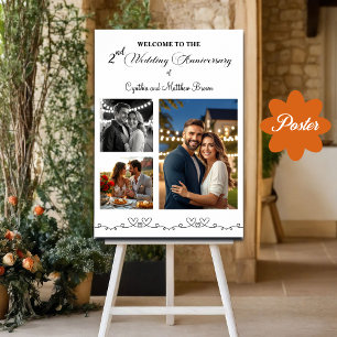 Custom 3 Fotos 2. Hochzeitstag Begrüßung Poster