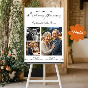 Custom 3 Fotos 70. Hochzeitstag Begrüßung Poster