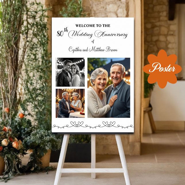 Custom 3 Fotos 80. Hochzeitstag Begrüßung Poster (Von Creator hochgeladen)