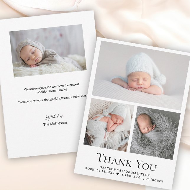 Custom 3 Fotos Geburtsankündigung Baby Boy Dankeskarte (baby boy 3 custom photos thank you birth announcement shower card.)