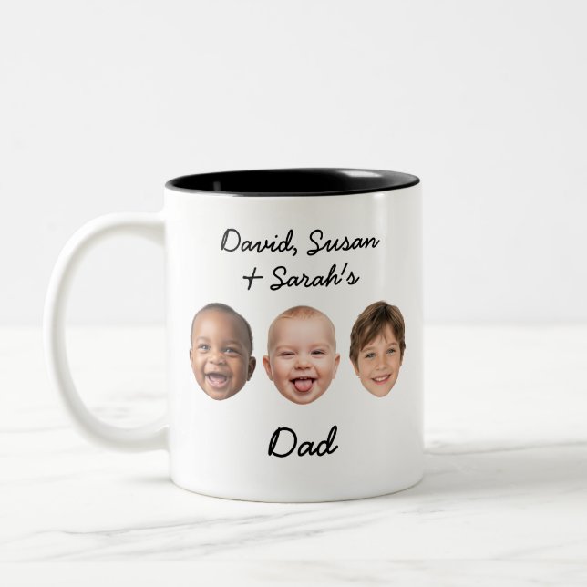 Custom 3 Kids Faces & Names Personalisierter Vater Zweifarbige Tasse (Links)