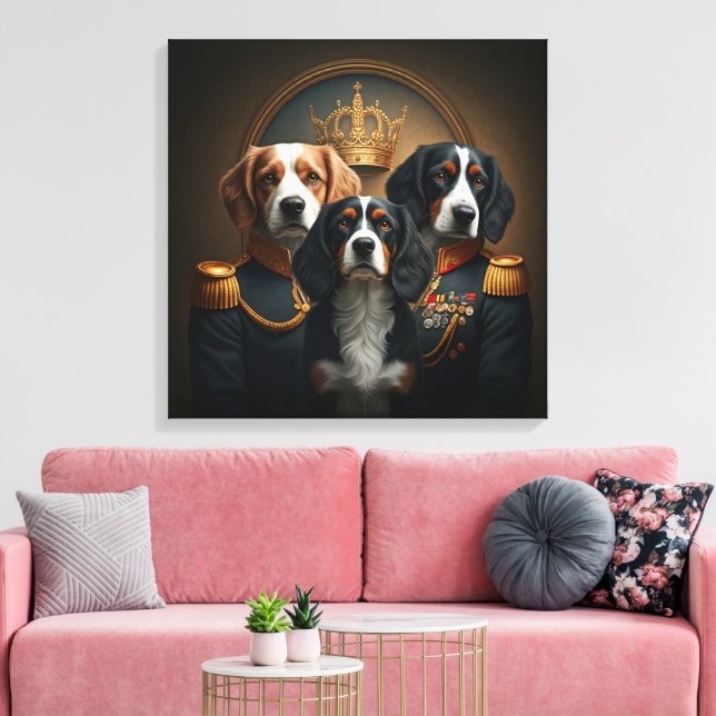 Custom 3 Pets Portrait: Royal Dog Portrait. Leinwanddruck (Insitu (Wohnzimmer))