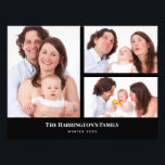 Custom 3 Sections Family Foto Collage Black Frame<br><div class="desc">Eine schöne Anordnung von vier Fotos, die in 3 Abschnitte unterteilt sind, mit einem rechteckigen Rahmen auf der links Seite und zwei Querformat-Rahmen mit schwarzem Rechteck auf der rechten Seite mit einem Text auf der unteren Seite. Personalisieren Sie es mit Ihren eigenen Fotos und Texten. Perfekt für Ihre Lieben ein...</div>