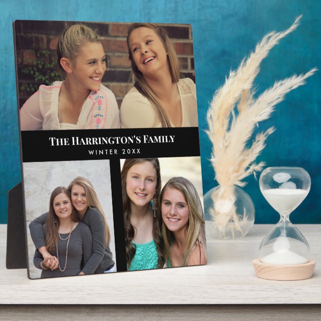 Custom 3 Sections Family Foto Collage Black Frame Fotoplatte (Seite)