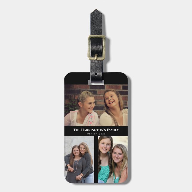 Custom 3 Sections Family Foto Collage Black Frame Gepäckanhänger (Vorderseite vertikal)
