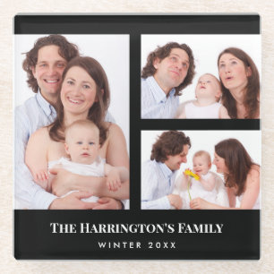 Custom 3 Sections Family Foto Collage Black Frame Glasuntersetzer