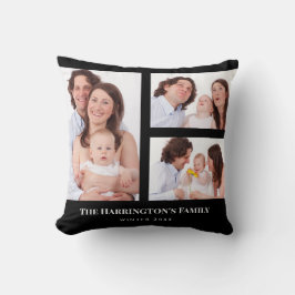 Custom 3 Sections Family Foto Collage Black Frame Kissen