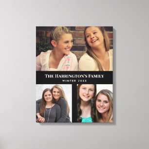 Custom 3 Sections Family Foto Collage Black Frame Leinwanddruck