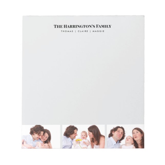 Custom 3 Sections Family Foto Collage Black Frame Notizblock (Vorderseite)