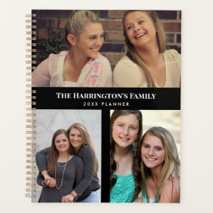 Custom 3 Sections Family Foto Collage Black Frame Planer