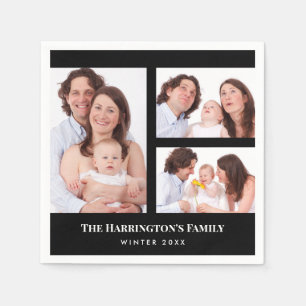 Custom 3 Sections Family Foto Collage Black Frame Serviette