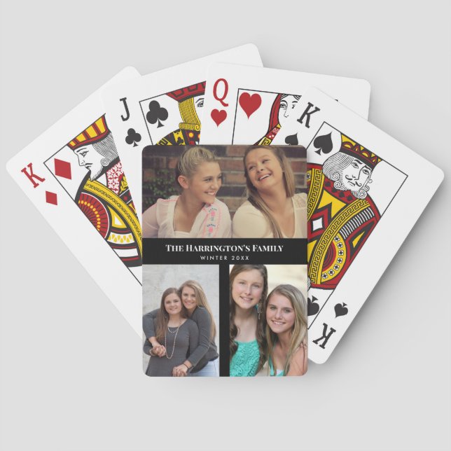 Custom 3 Sections Family Foto Collage Black Frame Spielkarten (Rückseite)