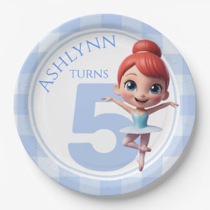 Custom 3D Niedlich Blue Ballerina Girls Geburtstag Pappteller