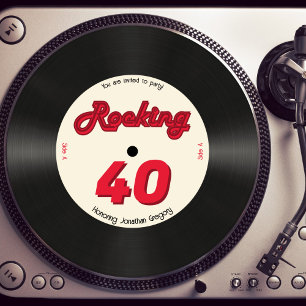 Custom 40. Geburtstag Retro Music Record Rocking Einladung