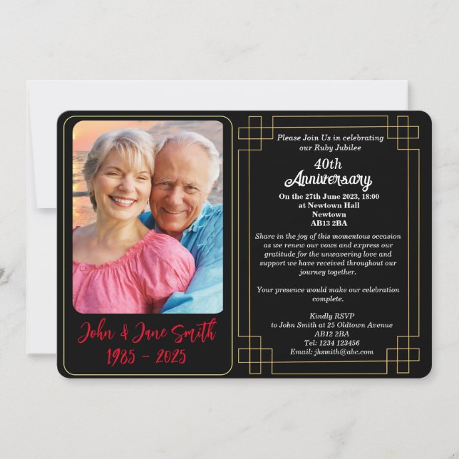 Custom 40 th Ruby Jubilee Anniversary Einladung (Vorderseite)