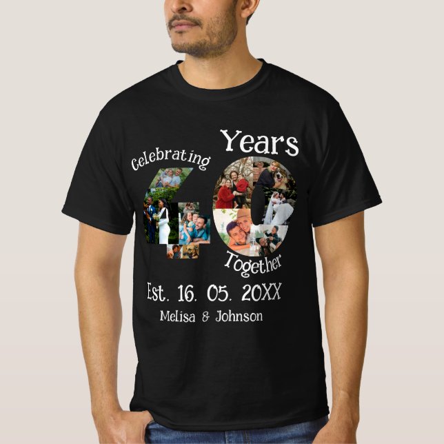 Custom 40. Wedding Anniversary 11 Foto Collage T-Shirt (Vorderseite)
