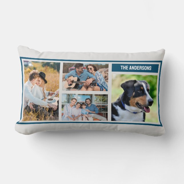Custom 4 Family Foto Collage Einfach Lendenkissen (Vorderseite)