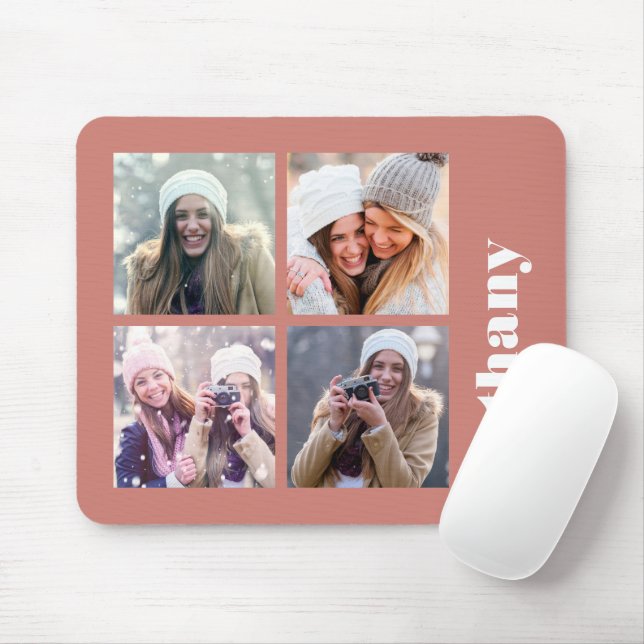 Custom 4-Foto Chunky Monogram Terracotta Mousepad (Mit Mouse)