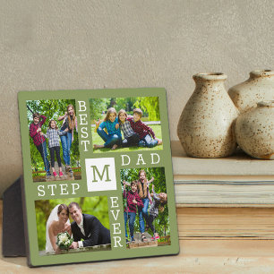 Custom 4 Foto Collage Beste Stepdad je grün Fotoplatte