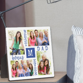 Custom 4 Foto Collage Bester Bonus Vater je blau Fotoplatte
