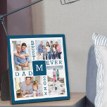 Custom 4 Foto Collage Bester Vater je Blau & Weiß Fotoplatte<br><div class="desc">Custom Foto Plaque mit 4 Foto Collage für den Besten Vater Ever. Die Vorlage ist Set für Sie bereit, um 4 Ihrer Lieblings-Fotos, das Jahr und die erste. Ein großartiges Geschenk für den Tag des Vaters, einen Geburtstag oder als Beibehaltung einer Veranstaltung oder persönlichen Leistung. Das Design hat eine frische...</div>