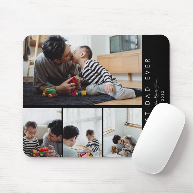 Custom 4 Foto Collage Bester Vater je Mit Monogram Mousepad (Mit Mouse)