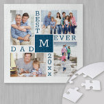 Custom 4 Foto Collage Bester Vater je Puzzle<br><div class="desc">Custom Foto Collage Puzzle für den Besten Vater je. Die Vorlage ist Set für Sie bereit, um 4 Ihrer Lieblings-Fotos, das Jahr und die erste. Ein großartiges Geschenk für den Tag des Vaters, einen Geburtstag oder als Beibehaltung einer Veranstaltung oder persönlichen Leistung. Das Design hat eine frische Farbpalette in Weiß...</div>