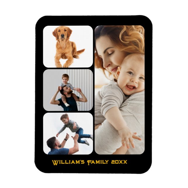 Custom 4 Foto Collage Black Wall Acrylic Foto Magnet (Vertikal)