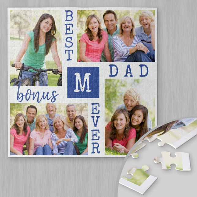 Custom 4 Foto Collage Blue Bester Bonus Vater je Puzzle (Von Creator hochgeladen)