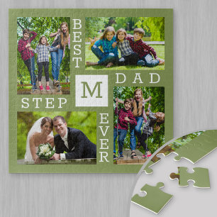 Custom 4 Foto Collage Green Best Stepdad je Puzzle
