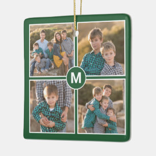 Custom 4 Foto Collage mit Monogram auf Green Keramikornament