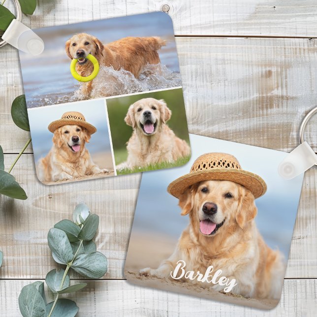 Custom 4 Foto Collage Moderner Welpen Hund Lover Schlüsselanhänger (Von Creator hochgeladen)