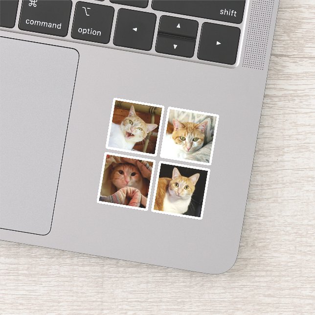 Custom 4 Foto Collage Simple Square Tiny Vinyl Aufkleber (Ausschnitt)