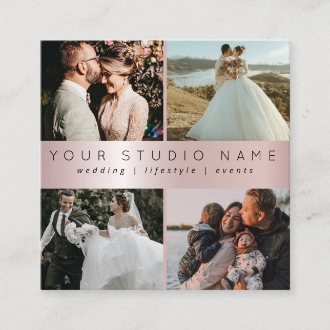 Custom 4 Foto Minimalistisch Fotograf Square Squ Quadratische Visitenkarte (Vorderseite)