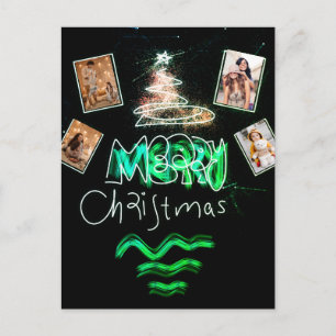 Custom 4 Fotos Emerald Green Glitzer Tree Postkarte