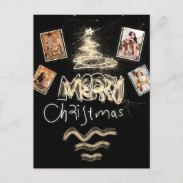 Custom 4 Fotos Holografie Gold Glitzer Tree Postkarte