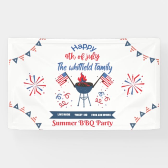 Custom 4. Juli Family Summer GRILLEN Party Banner (Horizontal)