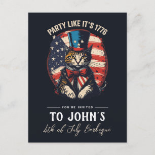 Custom 4. Juli Patriotic Cat Party Einladung Postkarte