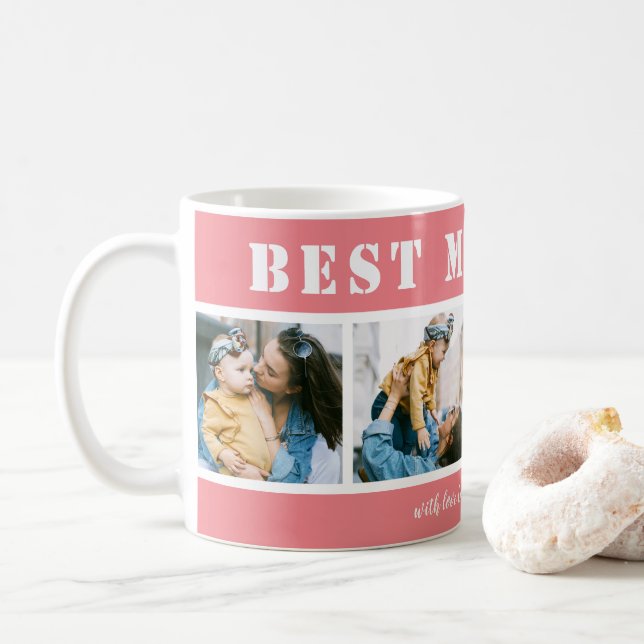 Custom 4 Photo Best Mom Ever Pink Coffee Mug Kaffeetasse (Mit Donut)
