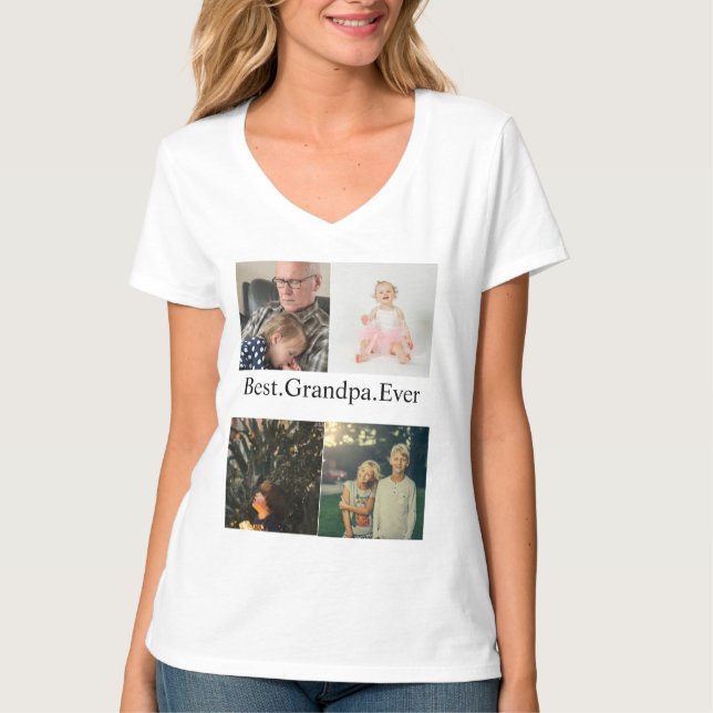 Custom 4 Photo Collage Best Grandpa Ever T-Shirt (Vorderseite)