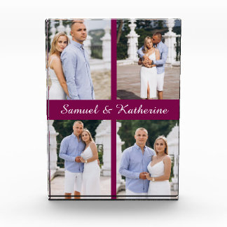 Custom 4 Photo Collage Script Name Acrylic Block