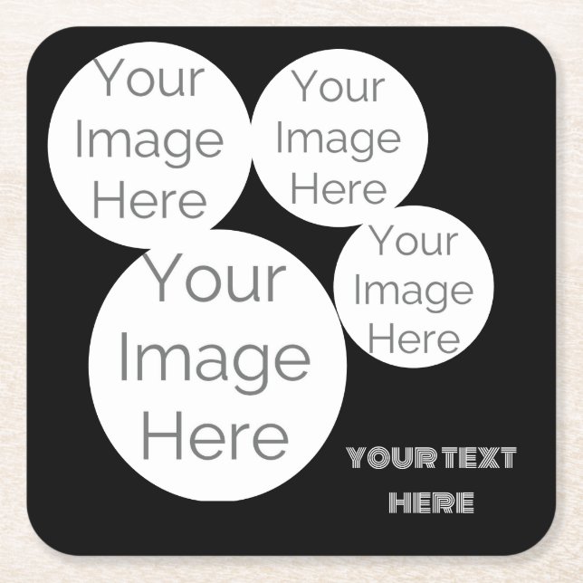 custom 4 photo text template black rechteckiger pappuntersetzer (Vorderseite)